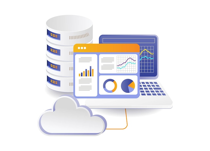 Vector analyse van cloudservers die computergegevens hosten