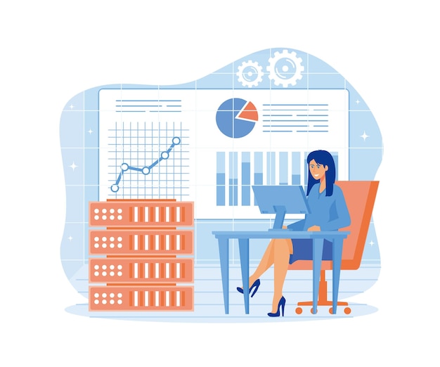 Vector analysis and data science concept big data machine learning control computer science flat vector modern illustration