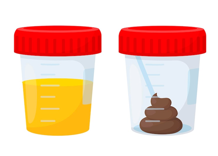 Vector analysis of feces and urine plastic container isolated on white background