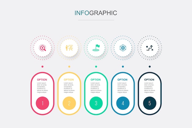 Analysis marketing goal system strategy icons Infographic design template Creative concept with 5 steps