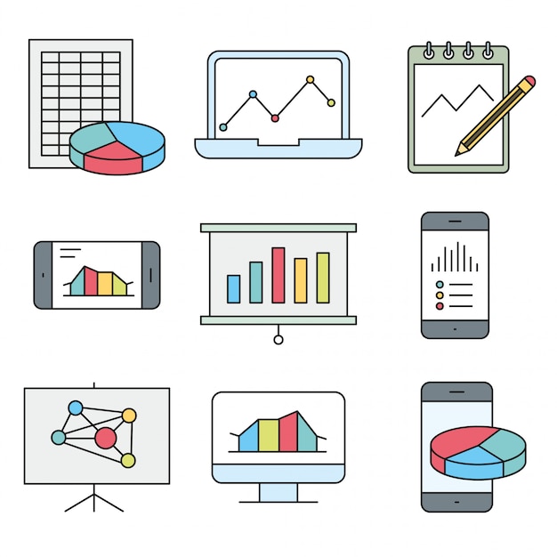 Analysis, statistics, chart, report and service icons