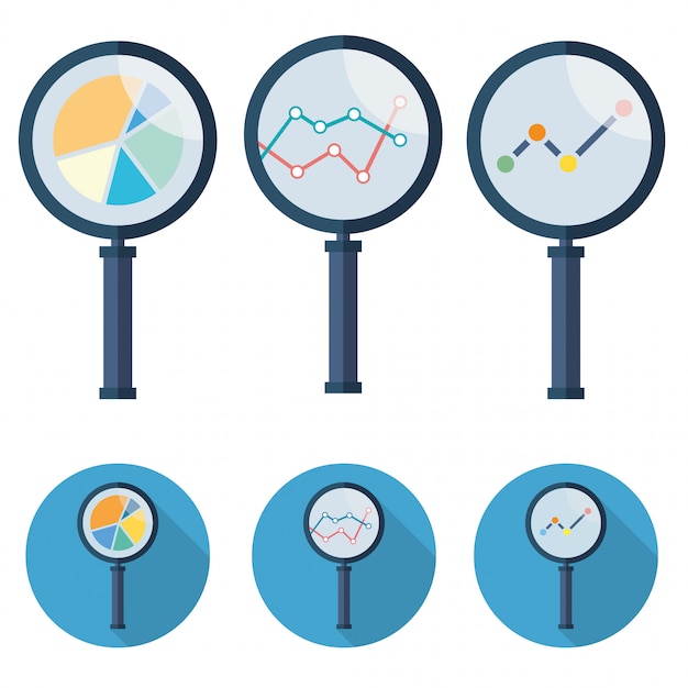 Analytic vector icons magnifying glass set symbol