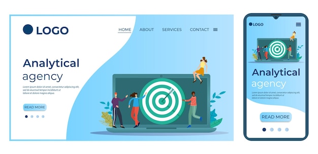 Webサイトのホームページのユーザーインターフェイスの分析エージェンシーテンプレートランディングページテンプレート