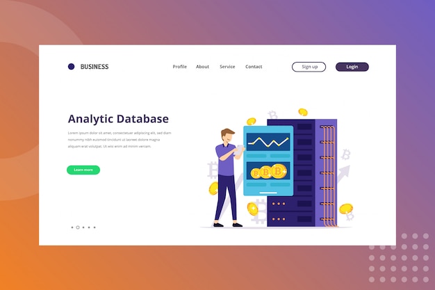 Analytics database illustration for cryptocurrency concept on landing page