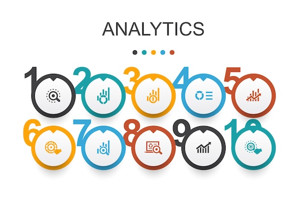 Analytics Infographic design template.linear graph, web research, trend, monitoring simple icons