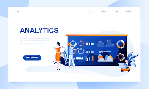 Vector analytics landing page template with header