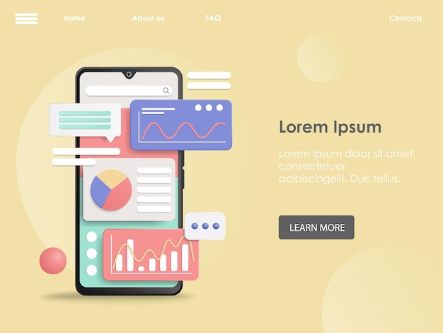 Analytics in mobile app vector landing page