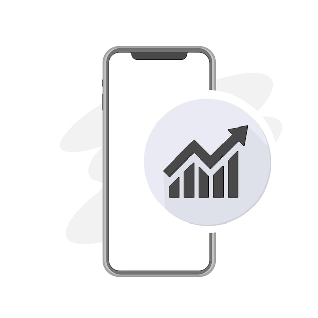 Analytics op smartphone mobiele telefoon verslaving statistieken grijs afgerond pictogram diagram met een pijl omhoog toenemende vectorillustratie