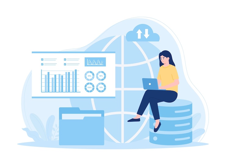 Vector analyze storage data trending concept flat illustration