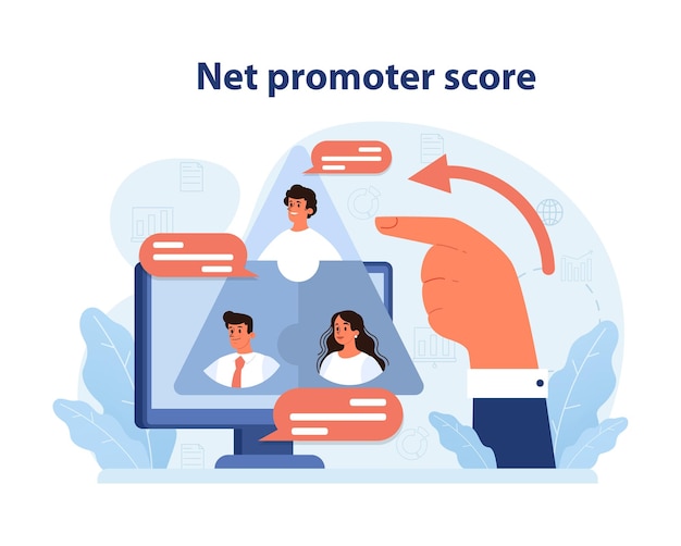 Vector analyzing net promoter score online evaluating customer loyalty and satisfaction through feedback