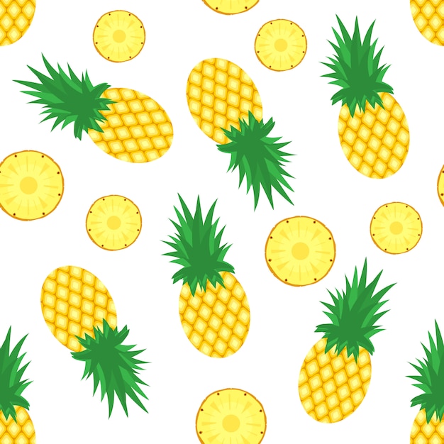 Vector ananas achtergrond. verse ananas en plakjes ananas