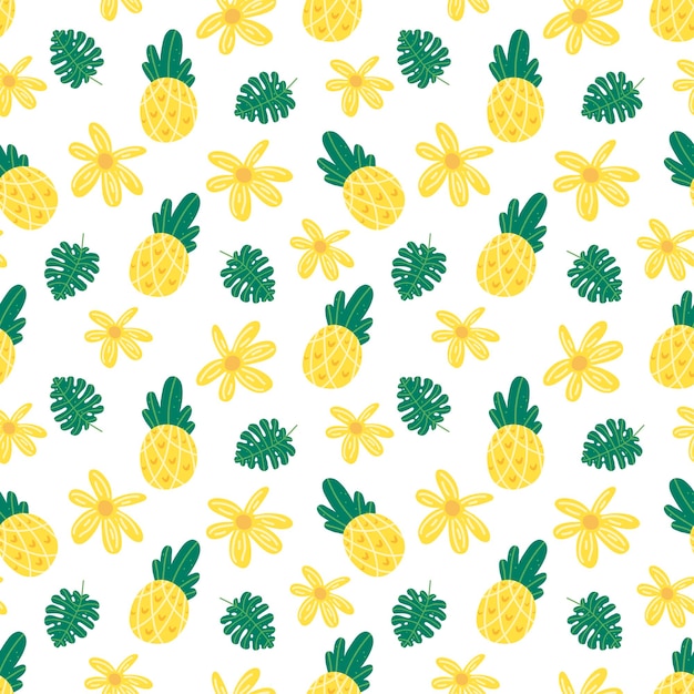 Ananas bloemen naadloze vector patroon herhalende vakanties tropen exotische achtergrond met zomerfruit gebruik voor stof cadeaupapier verpakking hawaii tshirt