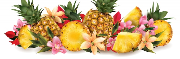 Ananas en tropische bloemen