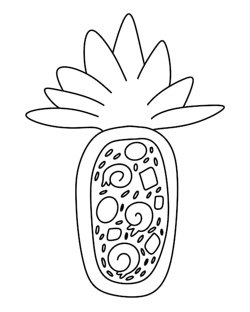 Ananas gebakken rijst eenvoudige schets hand getrokken doodle contour tekening zwarte lijntekeningen Asian Food Thai