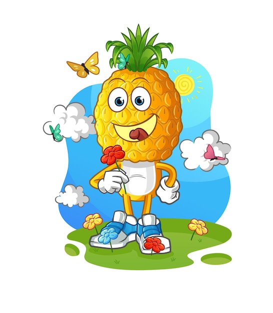 Ananas hoofd cartoon pluk bloemen in lente karakter vector