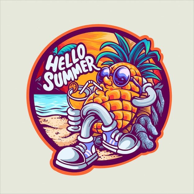 ananas in zomer vakantie karakter illustratie