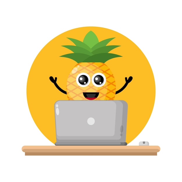 Ananas laptop schattig karakter logo