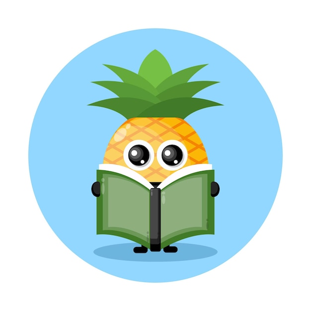 Ananas leest een boek schattig karakter logo