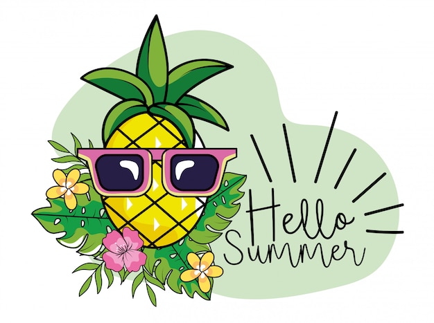 Ananas met zonnebril en bladeren tot zomervakantie