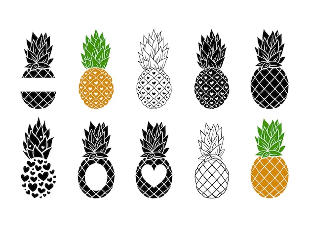 Ananas monogram frame cliparts bundel tropisch fruit frame met plaats voor tekst