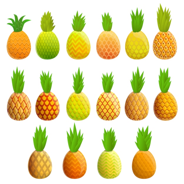 Ananas set, cartoon stijl