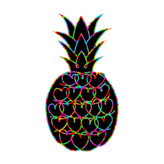 Ananas silhouet met veelkleurige harten Ananas pictogram op wit