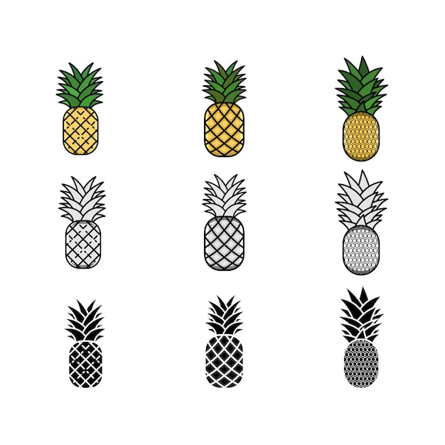 Ananas vector set Platte ontwerp stijl fruit illustratie