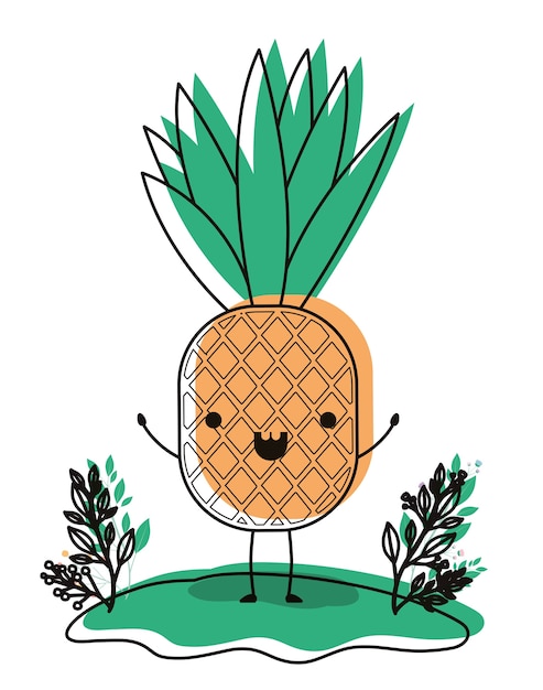 Vector ananas vers fruit in het karakter van veldkawaii