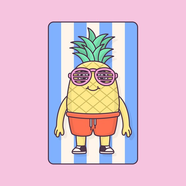 Vector ananas zonnebaden met bril cartoon vector pictogram illustratie dierlijke natuur pictogram geïsoleerd