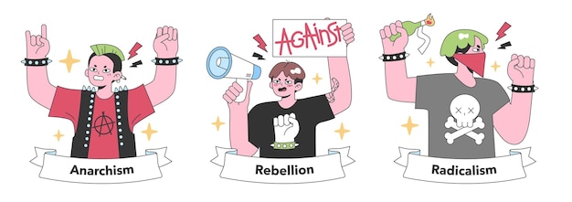 Anarchism and rebellion themed illustrations capturing the essence of radicalism with vivid