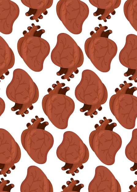 Anatomical scary heart vector seamless pattern