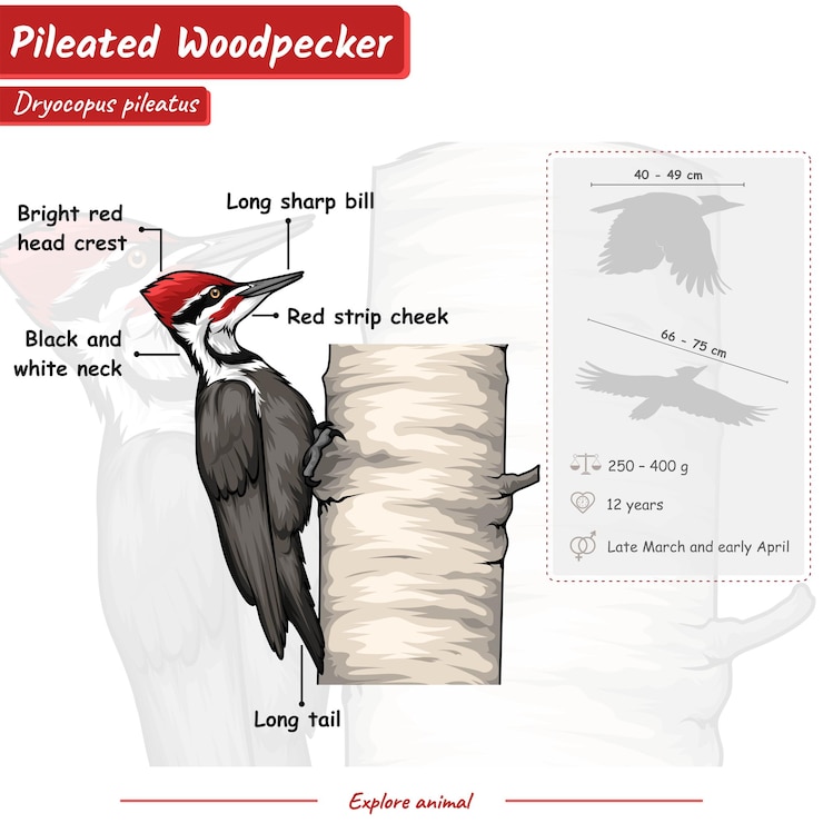 Vector anatomy of a pileated woodpecker