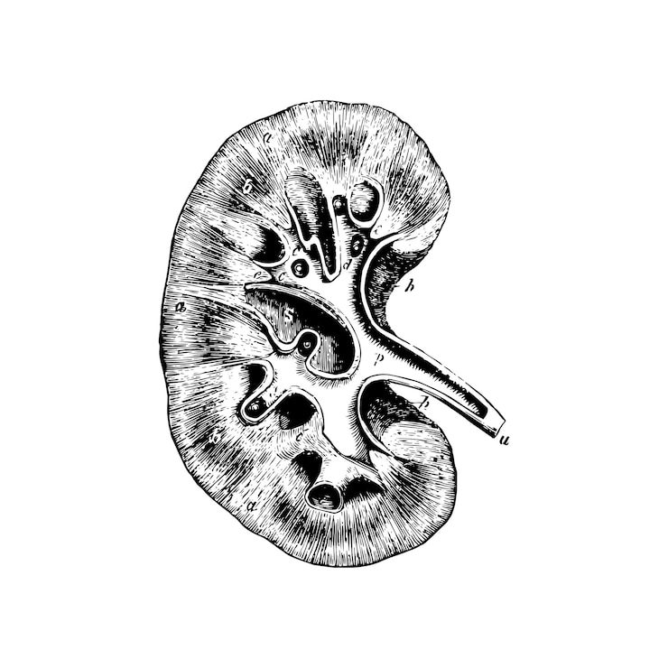 Vector anatomy sketch of the human kidney, vector illustration on white background