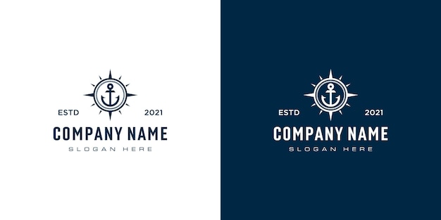 Vector anchor and compass logo design vector