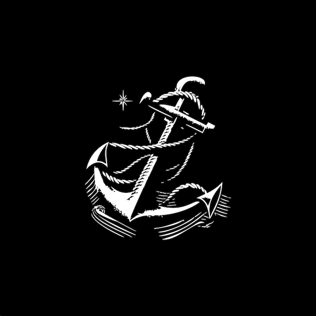 Anchor dotwork tattoo with dots shading depth illusion tippling tattoo Hand drawing white emblem on black background for body art minimalistic sketch monochrome logo Vector illustration