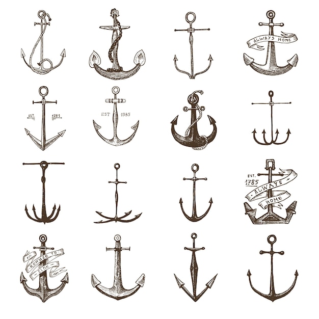 Anchor engraved vintage in old hand drawn or tattoo style drawing for marine aquatic or nautical theme wood cut blue logo