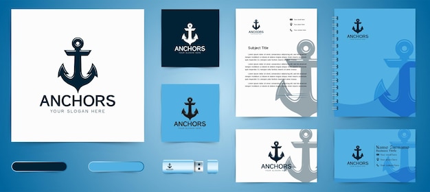 Значок якоря морской морской морской океан лодка логотип и шаблон бизнес брендинга дизайн вдохновения, изолированные на белом фоне