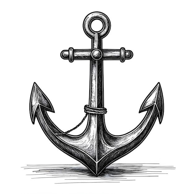 Anchor ink sketch drawing black and white engraving style vector illustration