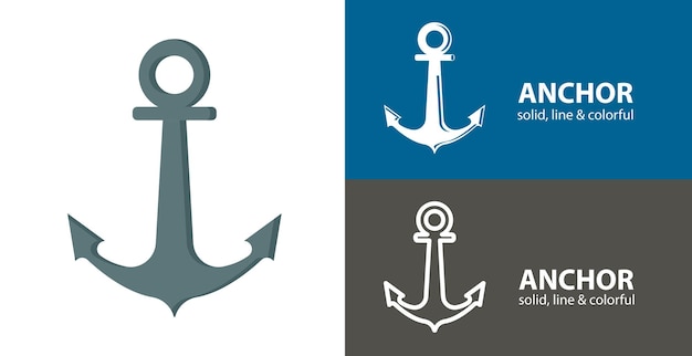 Anchor isolated vector icon sea line solid flat icon