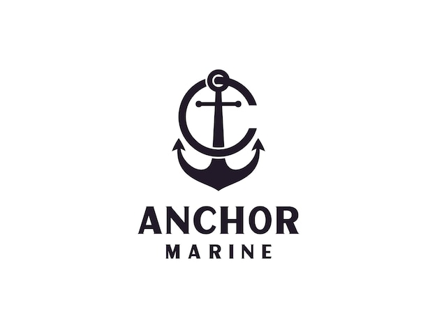 Anchor Letter A initial alphabet navy ship marine boat logo black vintage retro design.