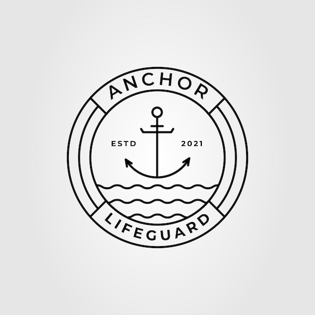 Vector anchor line art and lifeguard logo vector illustration design