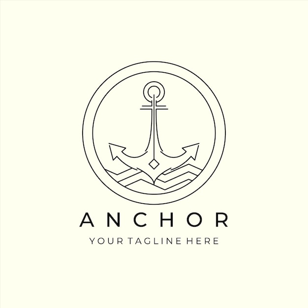 Anchor logo badge minimalist line art icon illustration template design