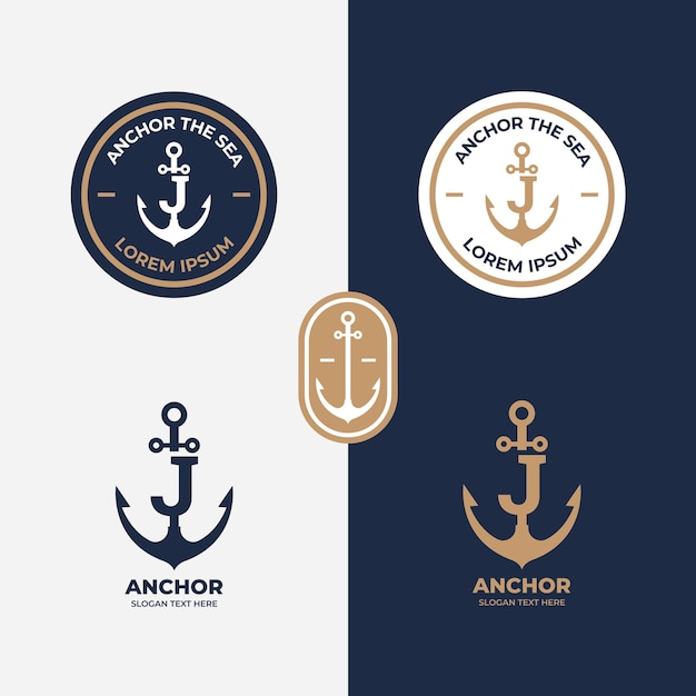 앵커 아이콘 라인 앵커 실드 럭셔리 로고가 있는 앵커 로고 개념 해양 복고풍 엠블럼