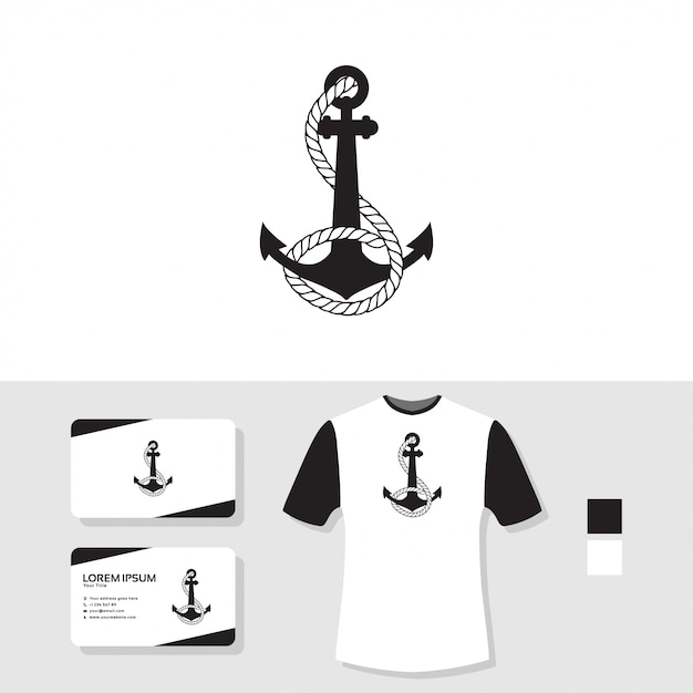 Anchor logo design with business card and t shirt mockup