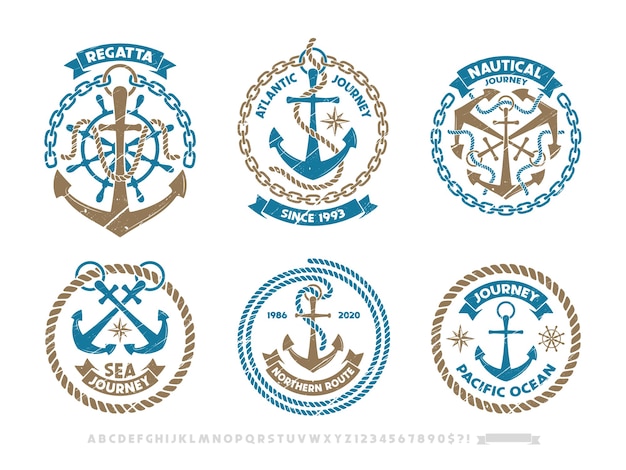 anchor logo, nautical emblem. set