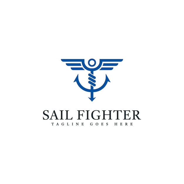 Anchor logo with outstretched wings. Ocean and air officer logo. Sail Fighter logo template