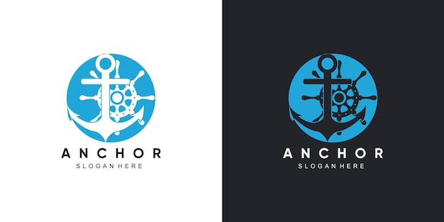 Anchor marine logo design with icon compasswheel steering and ship