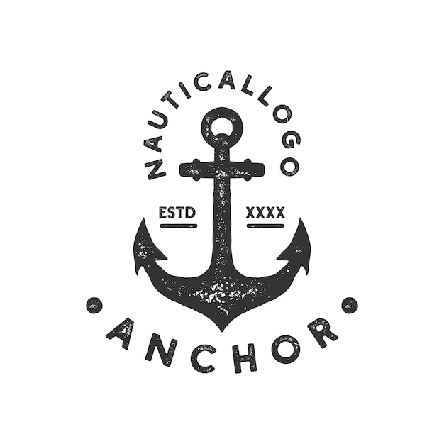 円形の素朴なグランジ スタンプ手描きロゴ デザインとアンカー海軍船マリン レトロ ヴィンテージ