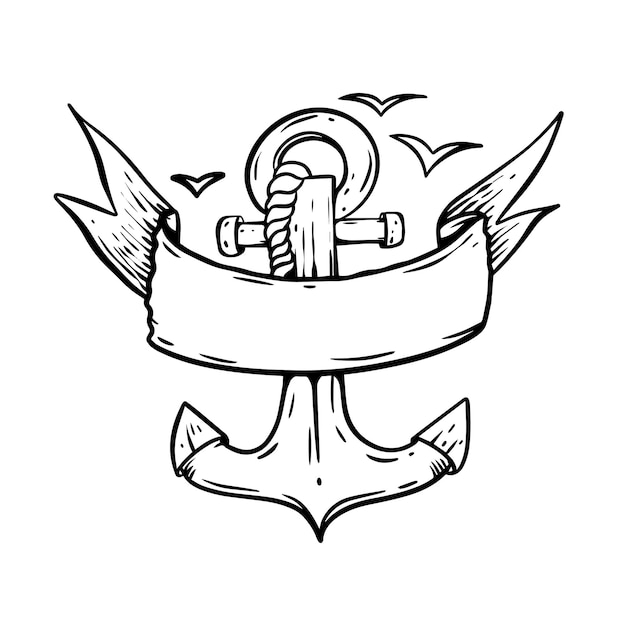 Vector anchor old fashioned sketch art flat design