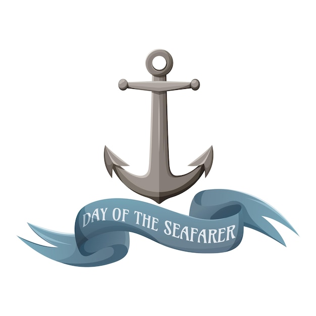 Anchor ribbon with text day of the seafarer Vector illustration on isolated background